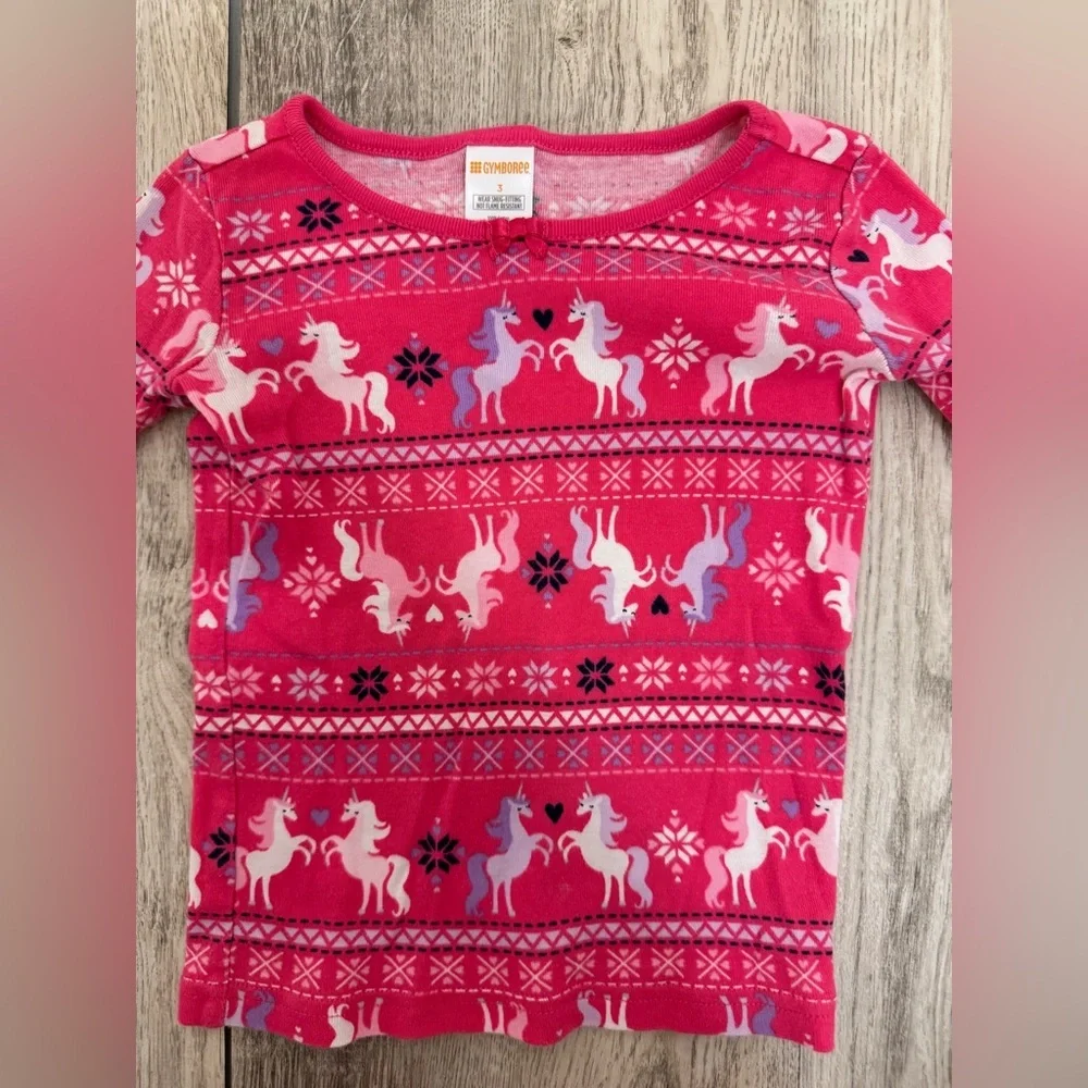 Gymboree Pink and White Pajama Set with Unicorn Pattern